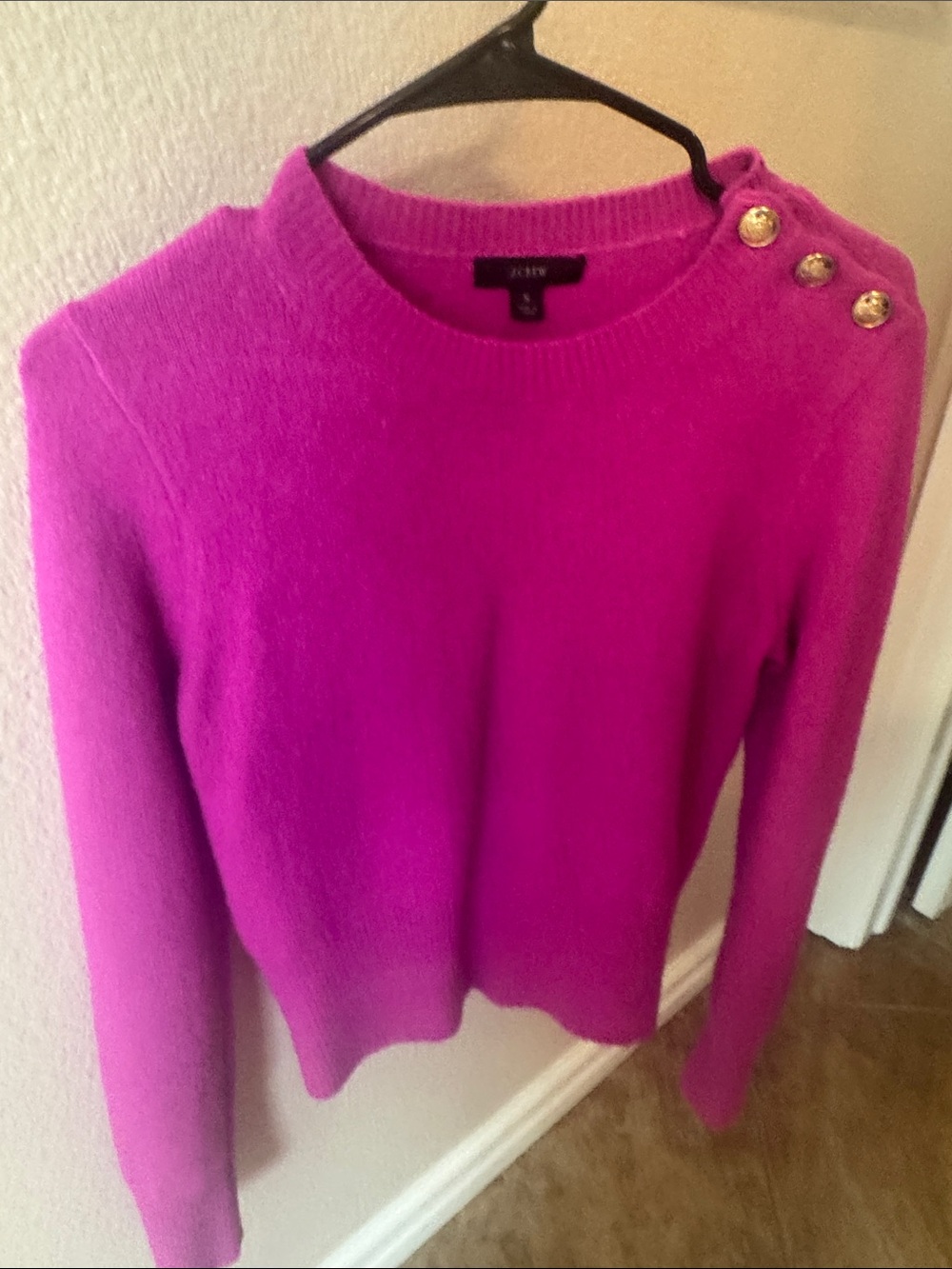 J. Crew Women's Bright Fuchsia Crewneck Sweater with Shoulder Buttons